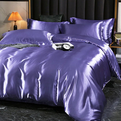 Luxury High End Satin  Bedding Set With Flat Sheet Duvet Cover