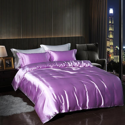 Luxury High End Satin  Bedding Set With Flat Sheet Duvet Cover