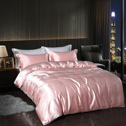 Luxury High End Satin  Bedding Set With Flat Sheet Duvet Cover