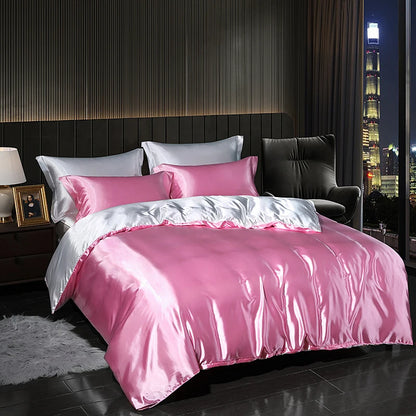 Luxury High End Satin  Bedding Set With Flat Sheet Duvet Cover