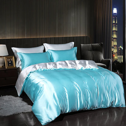 Luxury High End Satin  Bedding Set With Flat Sheet Duvet Cover