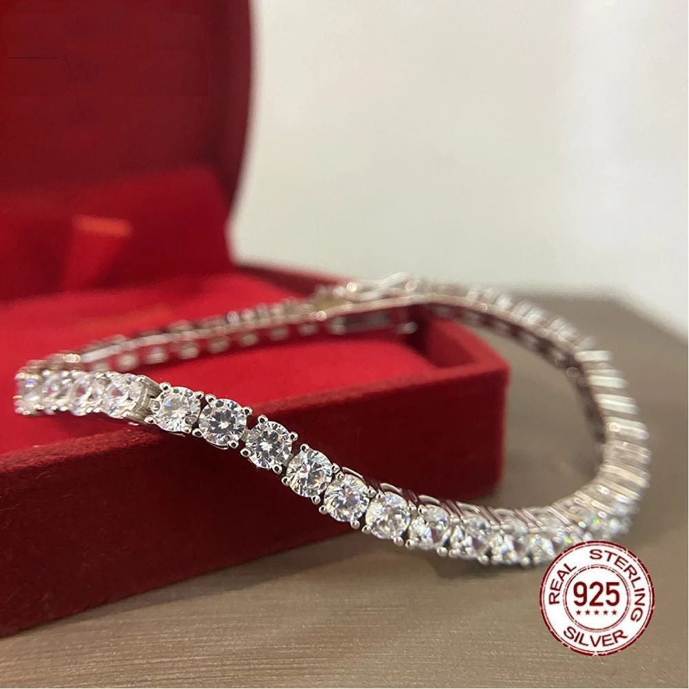 Real 925 Sterling Silver Bracelet - Tennis Bracelet Style