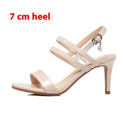 High Heel Leather Women's Sandals With Buckle