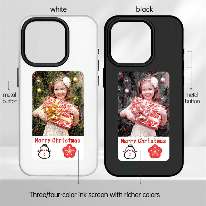 NFC screen phone case in white and black with customizable Christmas design for festive protection
